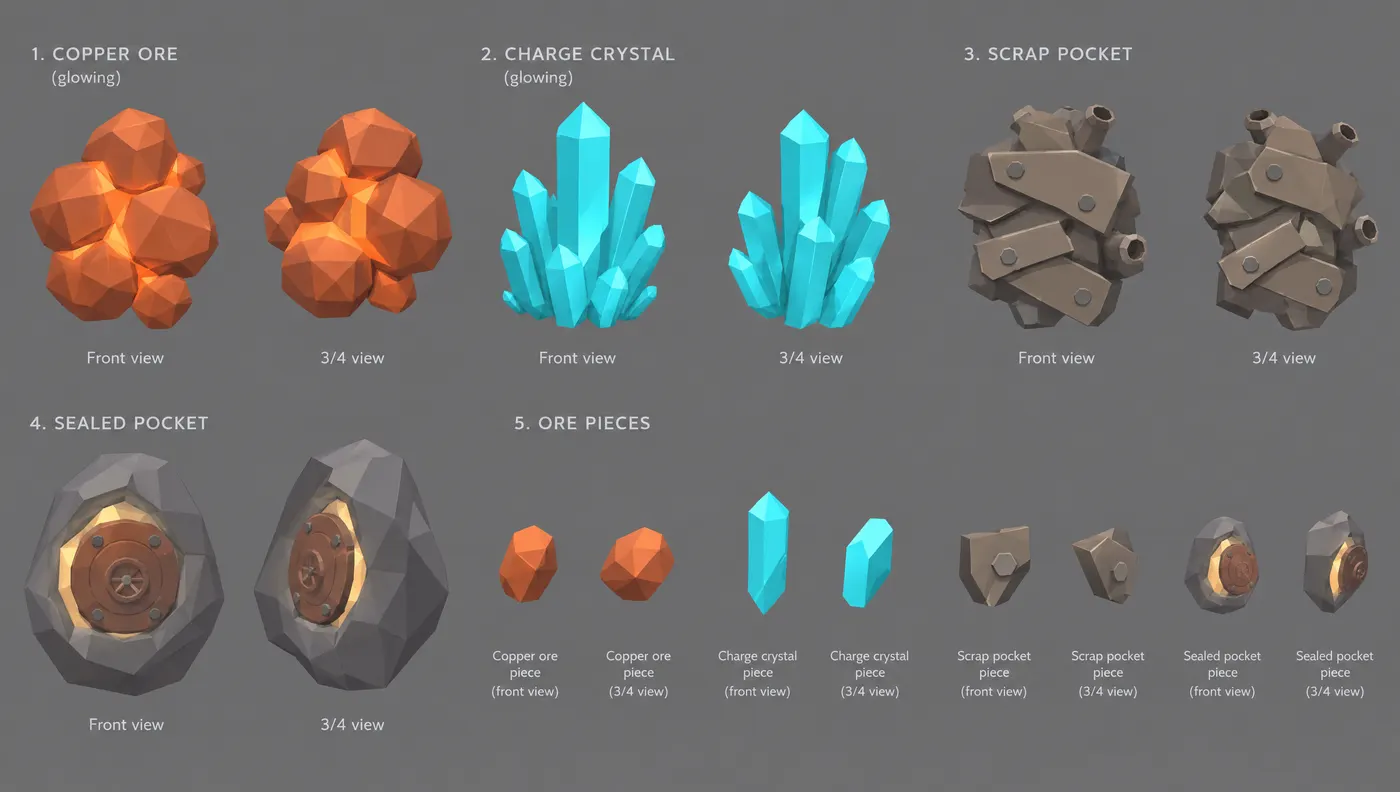 Model sheet of copper ore, charge crystals, scrap and sealed pockets