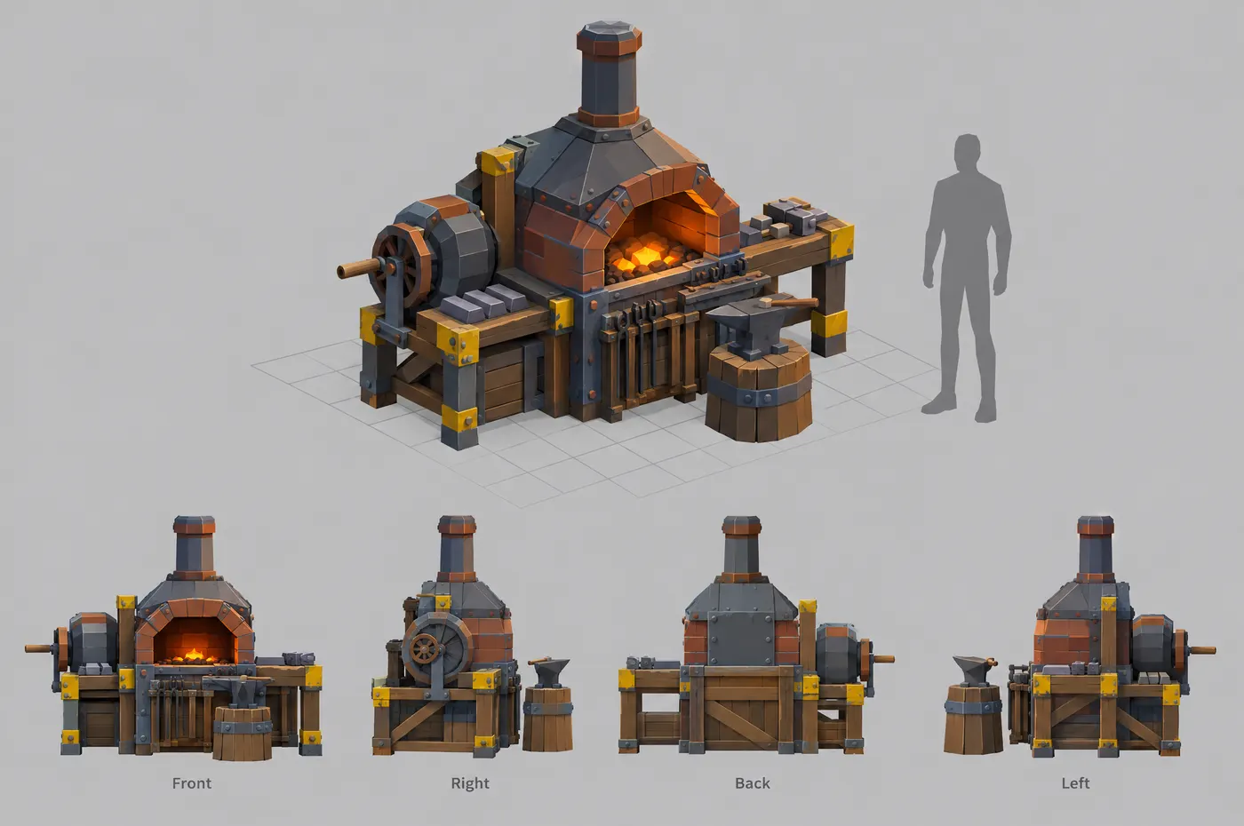 Model sheet of a brick forge with an anvil